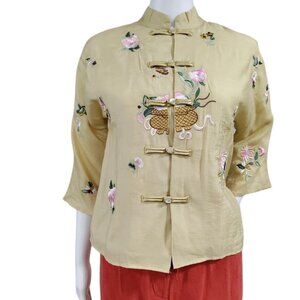 Rui Xin Bei Er Casual Hanfu Cheongsam Traditional Frog Button Blouse Yellow Size